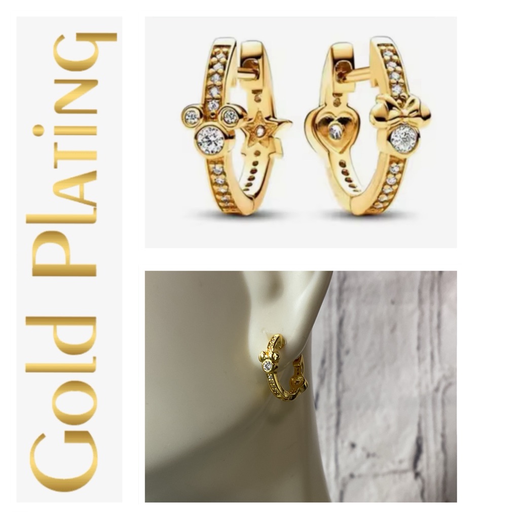14k Gold Plated Mickey Cz Mini Hoop Earrings